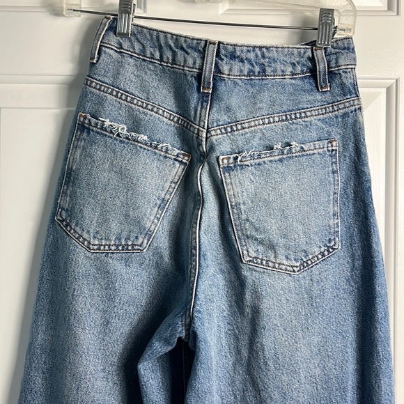 ASOS High Rise Distressed Wide Leg Light Wash 90s Jeans - Picture 6 of 12